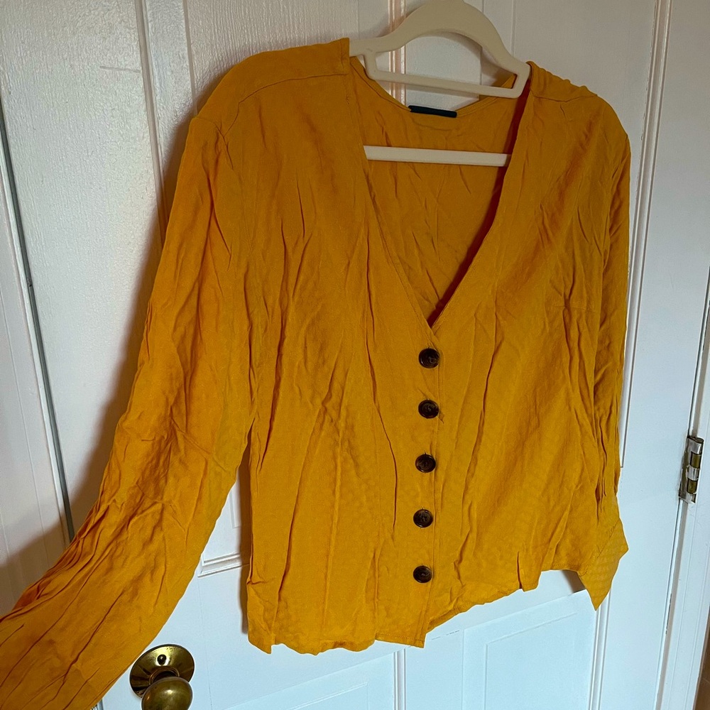 ModCloth mustard yellow long sleeve blouse, size medium